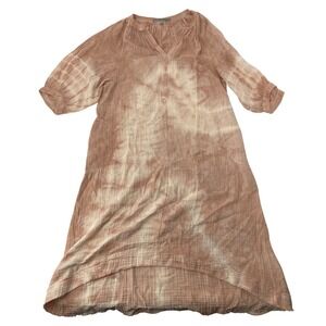 ocean+main Tie Dye Gauze Dress L/XL Pink Excellent Raw Hem Boho